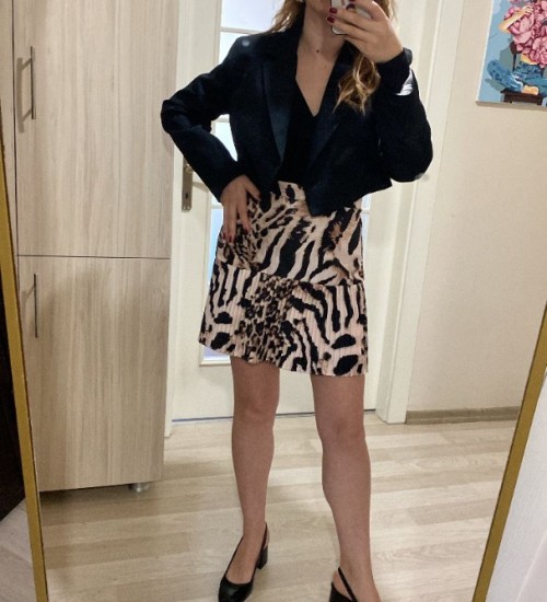 PİLELİ LEOPAR MİNİ ETEK PİLELİ LEOPAR MİNİ ETEK