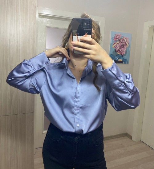 Premium Kalite Saten Gömlek - Lila Premium Kalite Saten Gömlek - Lila