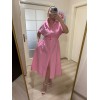 Gömlek Yaka Boydan Düğmeli Kemerli Elbise / Pembe Gömlek Yaka Boydan Düğmeli Kemerli Elbise / Pembe