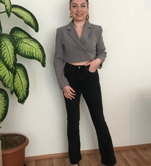 Tek Düğmeli Crop Ceket Gri Tek Düğmeli Crop Ceket Gri