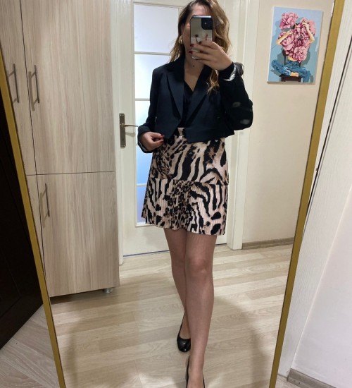 PİLELİ LEOPAR MİNİ ETEK PİLELİ LEOPAR MİNİ ETEK