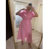 Gömlek Yaka Boydan Düğmeli Kemerli Elbise / Pembe Gömlek Yaka Boydan Düğmeli Kemerli Elbise / Pembe