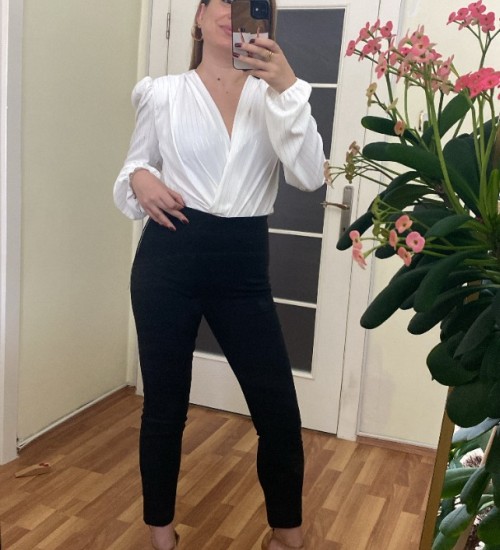 Parlak Çizgili Bodysuit Bluz - EKRU Parlak Çizgili Bodysuit Bluz - EKRU