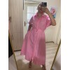 Gömlek Yaka Boydan Düğmeli Kemerli Elbise / Pembe Gömlek Yaka Boydan Düğmeli Kemerli Elbise / Pembe