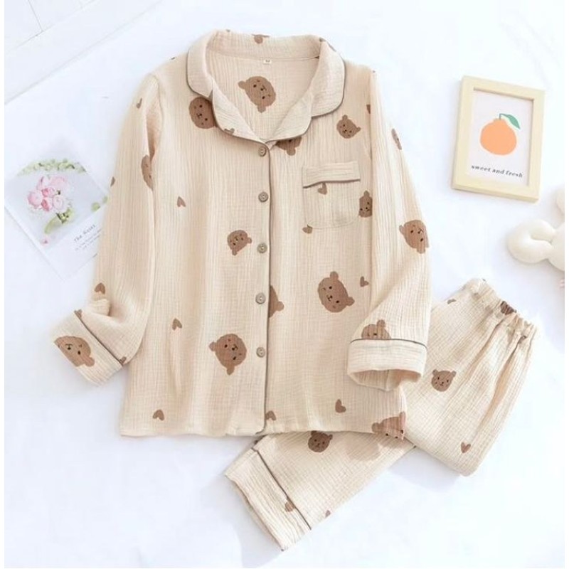 Krinkıl Bear Örme Special Kumaş Pijama Takımı Kahverengi