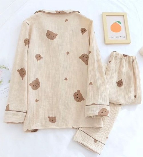 Krinkıl Bear Örme Special Kumaş Pijama Takımı Kahverengi Krinkıl Bear Örme Special Kumaş Pijama Takımı Kahverengi