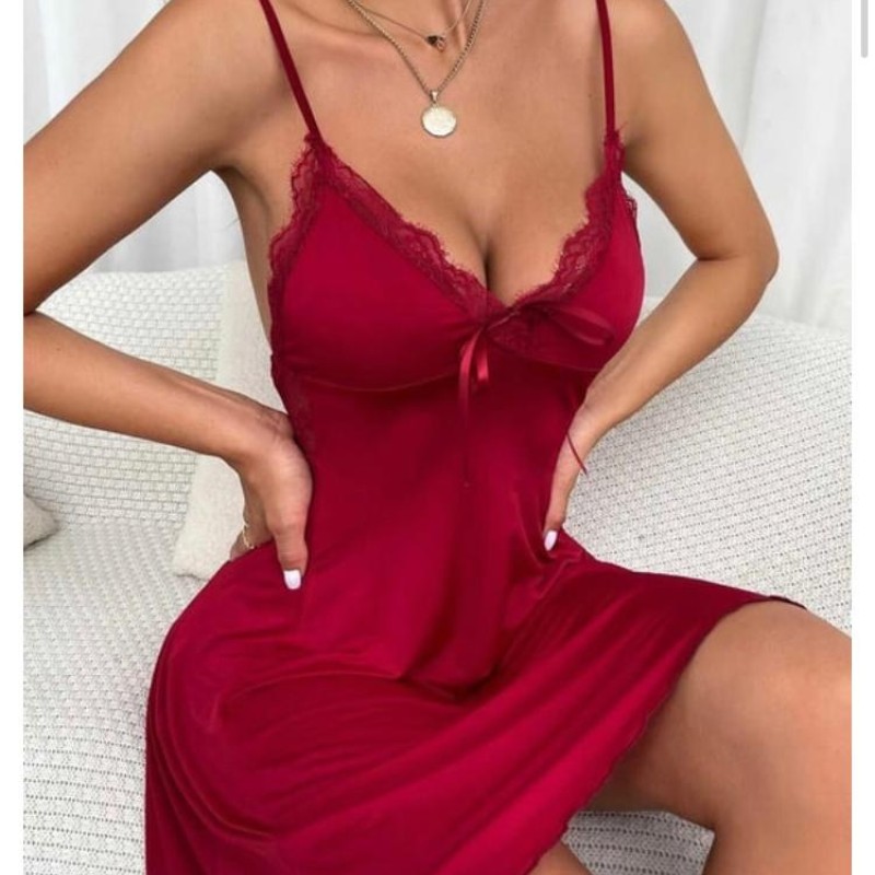 Bambu Dantel Detay Gecelik Bordo