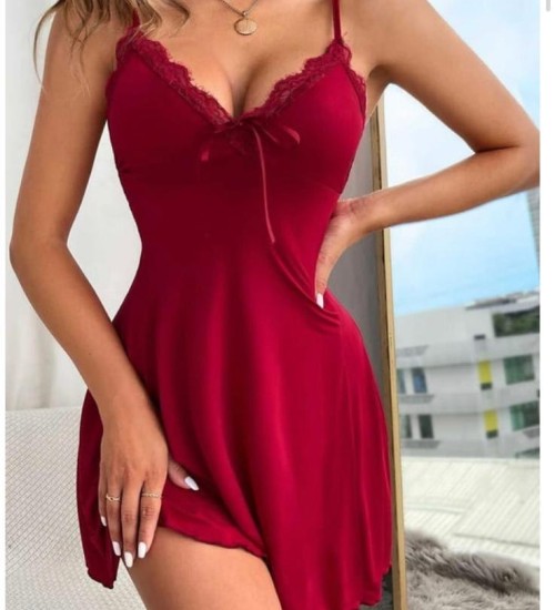 Bambu Dantel Detay Gecelik Bordo Bambu Dantel Detay Gecelik Bordo